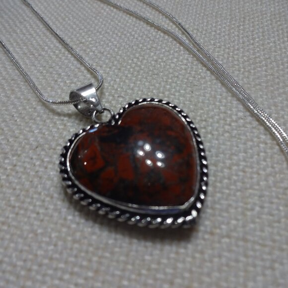 Natural POPPY JASPER Heart Handmade Sterling Pendant/Chain #855B - Picture 1 of 3